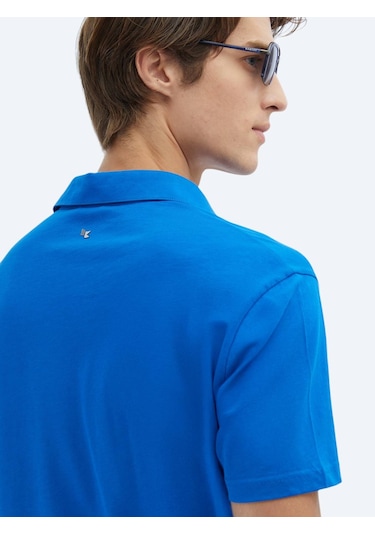 Kip Saks Düz Polo Yaka %100 Pamuk T-shirt Saks