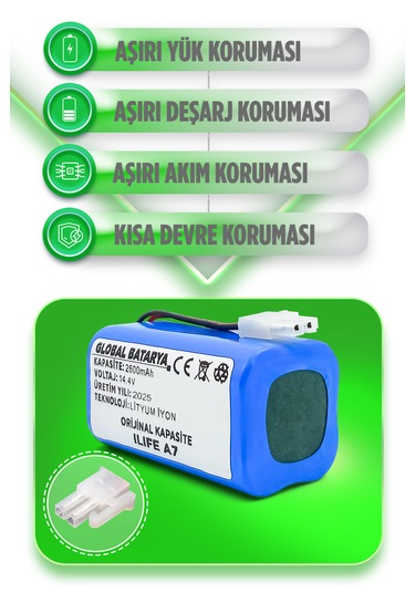 Ilıfe A7 Robot Süpürge Bataryası 2600mah Li-ion Pil