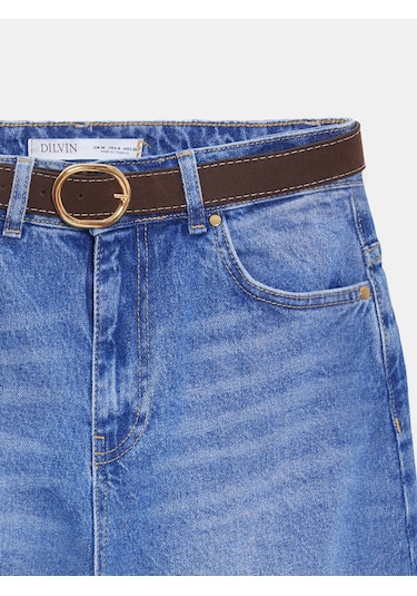 Dilvin 72299 Kemerli Kısa Pantolon-mavi Mavi