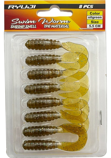 Ryuji Swim Worm 5.5cm 8 Adet Lrf Silikon Yem Oil Green