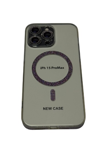 İphone Uyumlu 15 Pro Max Magsafe Simli Şeffaf Kılıf Kırılmaz Şeffaf