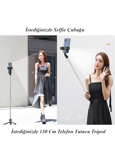 Pro K8 Selfie Çubuğu -130 Cm Uzaktan Kumandalı