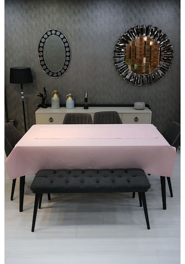 Dream 8 Parça Masa Örtüsü Seti Çeyiz Seti Salon Masa Örtüsü, Runner, 6'lı Peçete Pembe