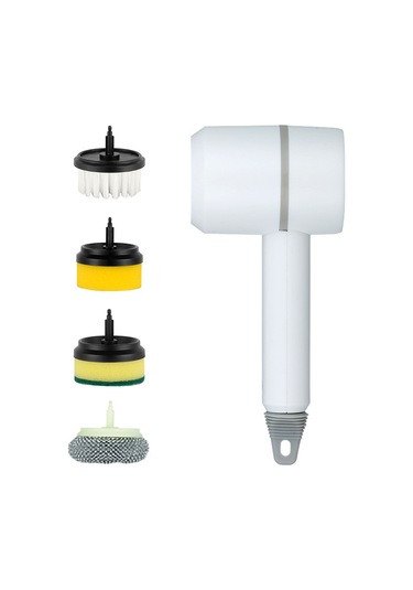 Vkemall El Elektrikli Temizlik Fırçası, Kablosuz Elden Tutulan Şarjlı, Çok İşlevli, Mutfak/banyo İçin, 4 Fırça İle, 1200mah Pil, Beyaz