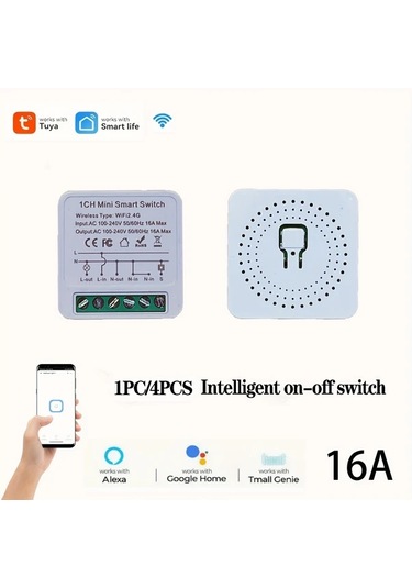 Xuweiwei Ev Otomasyonu İcin 4 Adet Akilli Wıfı Anahtar Modulu 16a Mini Devre Kesici Alexa Google Asistan Uyumlu Ses Kontrolu