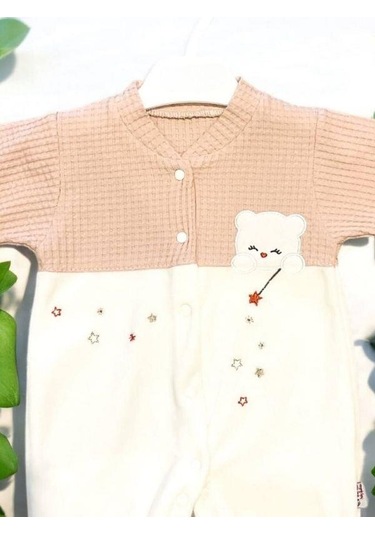 Kız Bebek Kışlık Ayıcık Desenli Tulum-15070 Ekru