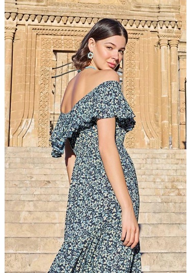 Monamise 23020 Kadın Volanlı Elbise-lacivert Lacivert