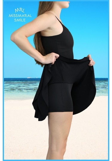 Mykonos Etek Siyah Içte Sabit Şortlu Yüksek Bel Likralı Bürümcük Kumaş Skirt With Shorts 4107 Siyah