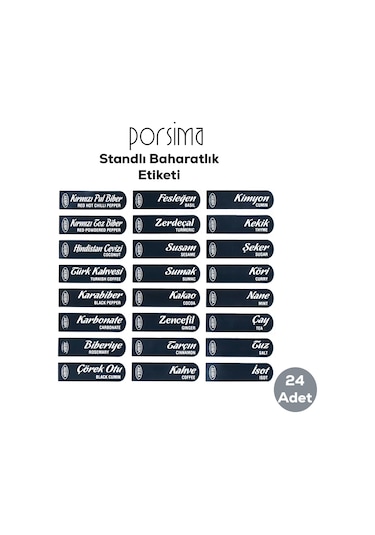 Porsima 1165 Random Standlı Kendinden Yapışkanlı Kaşıklı Kapaklı Baharatlık Seti 12'li Beyaz - Siyah Siyah - Beyaz