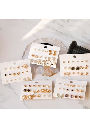 Wezone Kadınlar İçin 9 Çift Renkli Taki Alloy Mumluklı İki Mənşəli Gümüş Renkli Küçük Kolye Seti Diğer