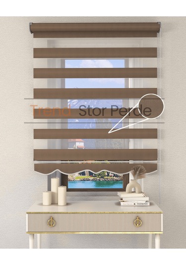 Somon Rengi Etek Dilimli Zebra Stor Güneşlik Perde Kırık Somon Rengi