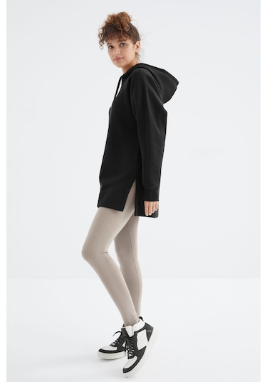 Tommy Life Siyah Reglan Kol Basic Kapüşonlu Oversize Sweatshirt Tunik - 97242 Siyah