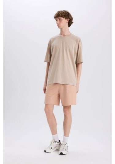 Defacto %100 Pamuk Slim Fit Dar Kesim Dar Paça Cepli Basic Düz Şort B8673ax25smbg790 Bej