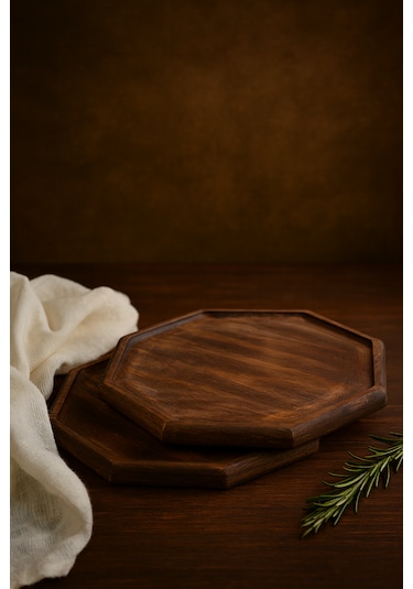 Fam Wood Art 2'li Doğal Ahşap Nihale, Small Sunumluk, Supla,banyo Düzenleyici-aksesuar Organizeri 20 X 20 Cm Kahverengi