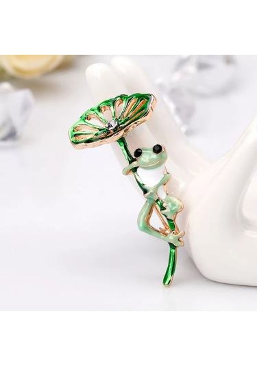 Villovatik Çatırtı Broşu Şemsiyeli Kurbağa 177097305 Altın Rengi