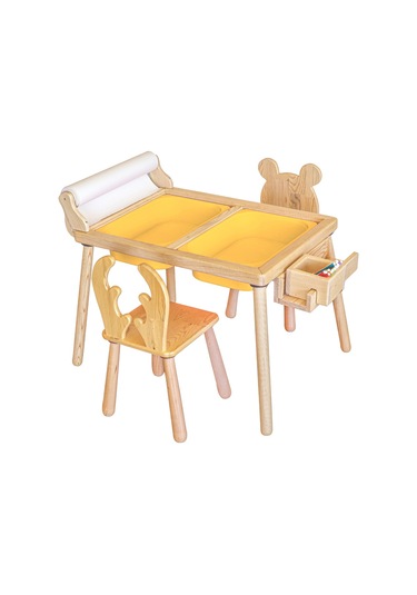 Woodnjoytoy Woodnjoy Masif Ağaç Aktivite & Çalışma Masası + 2 Sandalye