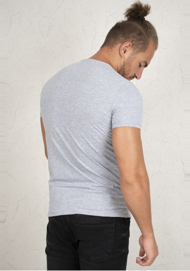 Erkek Gri V Yaka Likralı Dar Kesim Basic Düz Tişört 1801165 Gri Erkek Gri V Yaka Likralı Dar Kesim Basic Düz Tişört 1801165 Gri