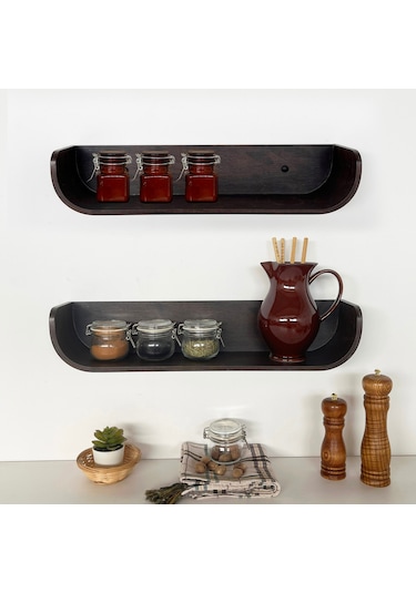 Dekoratif Ahşap Tasarım Duvar Rafı Ceviz