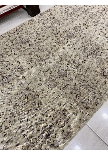 El Dokuma Eskitme 120X205 Krem Naturel %100 Yün Vintage Halı ! Krem