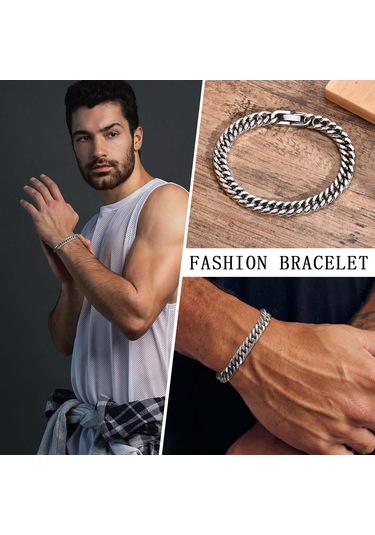 Siyah Erkek Paslanmaz Çelik 8 Mm Link Zinciri Miami Küba Bilezikler Erkek Erkek Çocuklar İçin Hediyeler 1.2 21cm Siyah