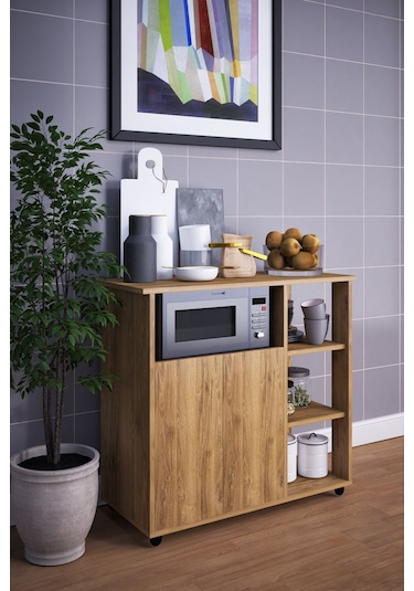 2 Kapaklı Çok Amaçlı Şık Mikro Dalga Fırın Dolabı Ceviz