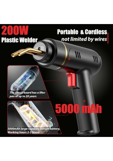 Schulzz 200 W 600 Adet Tel 5000 Mah Batarya Desteği Şarjlı Tampon Plastik Parça Tamir Kaynak Makinesi