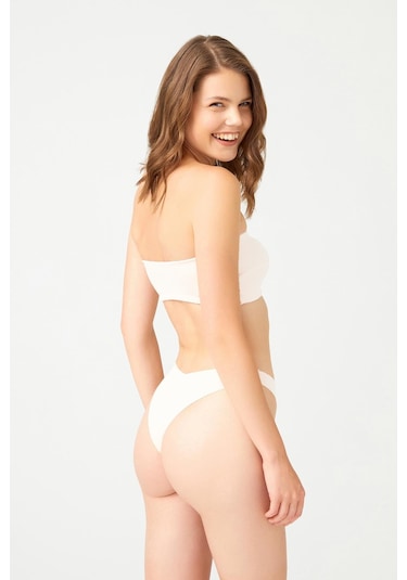 Krem Straplez Crop Top Büstiyer Krem