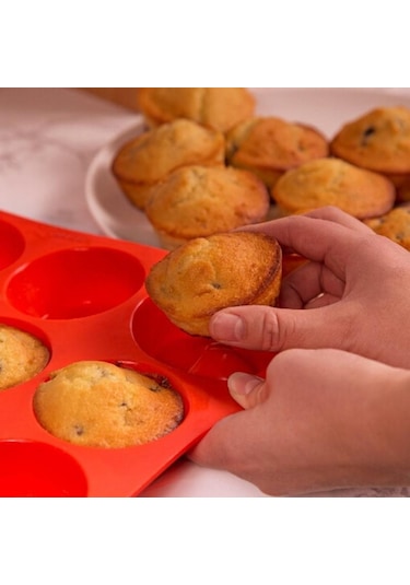 Jms Silikon Fırın Cupcake Pişirme Tepsiler Ve Kalıplar Tava Seti Kırmızı + Tarif E-kitabı Kırmızı