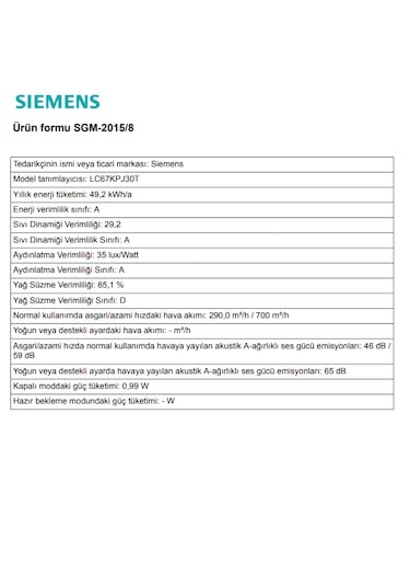 Siemens LC67KPJ30T Duvar Tipi Davlumbaz 60 CM Siyah