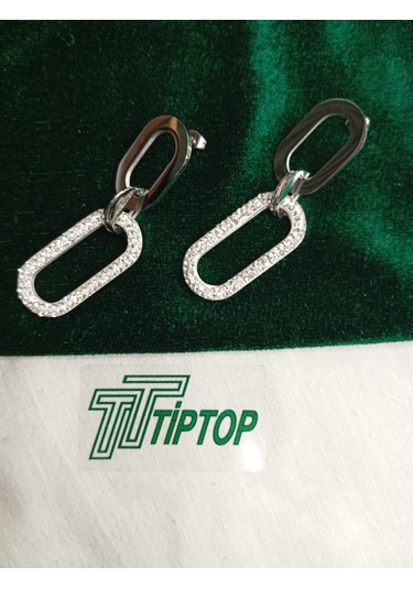Tiptop/ / Gümüş Renk Zirkon Taşlı Sallantılı Model Çelik Küpe Gümüş