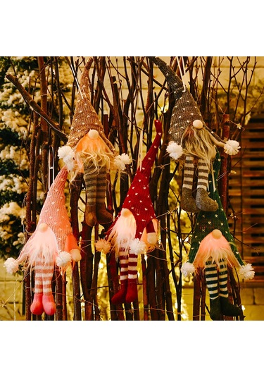 Springsun Noel Dekorasyonu: Aydınlatmalı Orman Baba Askılı Figür - Pembe Yaratıcı Yüzsüz Bebek Süs Eşyası