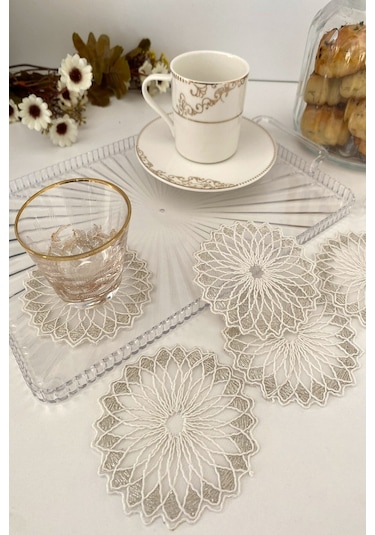 Bogotâ Model Fincan Yanı Sunum Peçetesi 6 Adet Gümüş - Krem