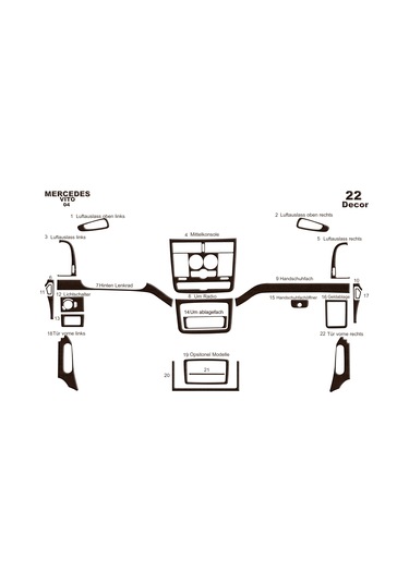 Mercedes Vito Piano Black Kaplama 2004-2006 22 Parça-koyu Meşe Seçenekler