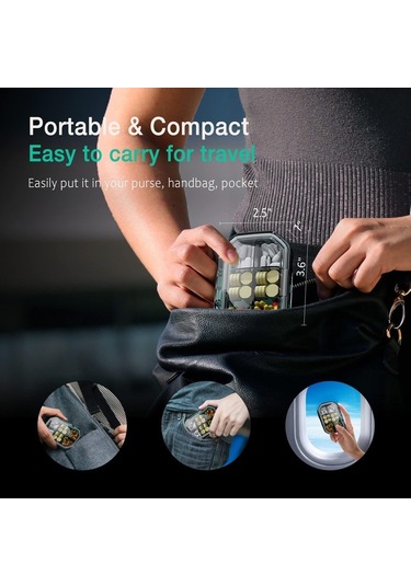 Likeable Günlük Hap Saklama Kutusu, Taşınabilir Hap Kutusu, 2'li Paket 6 Bölmeli Seyahat Için Ilaç Kutusu Yeşil Ve Gri