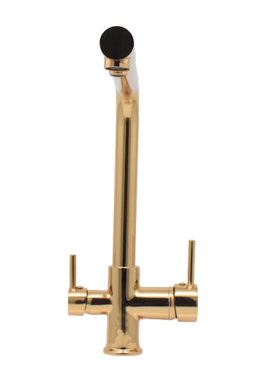 Kustar 3 Yollu Arıtma Çıkışlı Mutfak Eviye Bataryası Altın