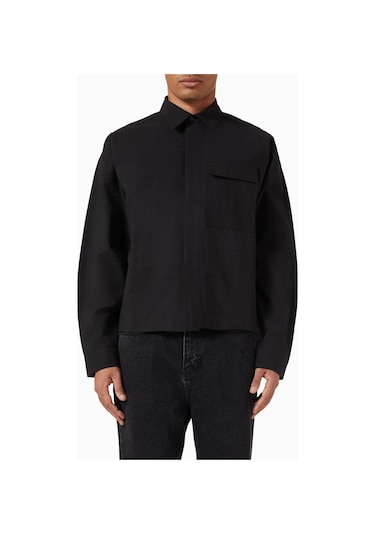 About Blank Seersucker Linen Blend Overshirt Erkek Ceket Siyah