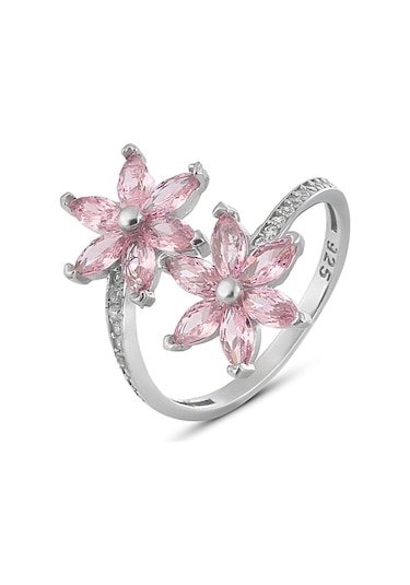 Zanaatsilver 925 Ayar Gümüş Pembe Taşlı Nilüfer Kamelya Çiçeği Yüzük