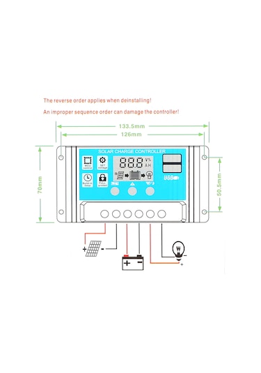 40a 12v / 24v Güneş Şarj Kontrol Cihazı Pwm Akıllı Regülatör Usb 5v 2.5a