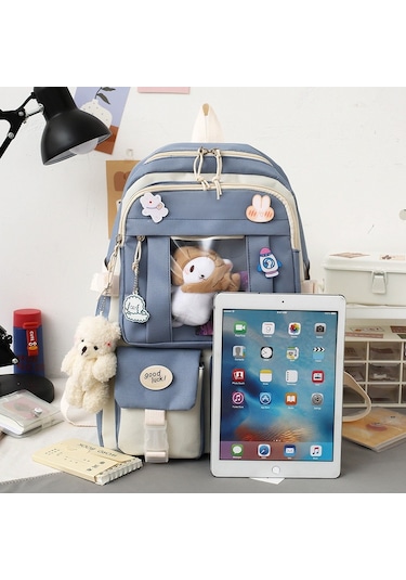 Sımıcg Öğrencinin Beş Parçalı Büyük Kapasiteli Okul Çantası Mavi