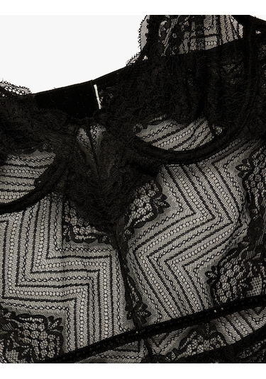 Koton V Yaka Askılı Dantelli Bodysuit Siyah 6wlk00005mk Siyah
