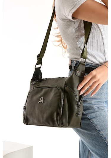 Kadın Postacı Çanta Çapraz Askılı Suni Deri Omuz Çantası 32 22 Cm Mega Günlük Omuz Çantası Yeşil