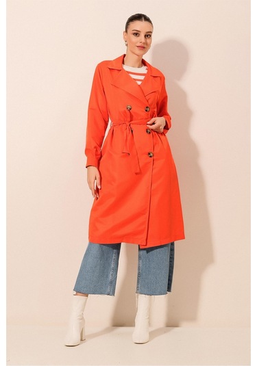 Bigdart 5853 Kruvaze Yaka Trençkot - Turuncu 001