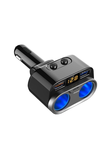 Springsun 150w Araba Şarj Cihazı, Çift Sigara Fıçısı Ve 3 Usb Portu Qc3.0/pd , Bağımsız Anahtarlar, Gerilim Monitörü, 12v/24v Evrensel, Siyah