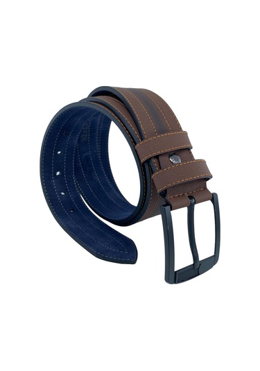 Kahverengi Suni Deri Ortası Sarı Dikişli Model 4.5 Cm.lik Unisex Spor Kemer - 4509-10 Kahverengi