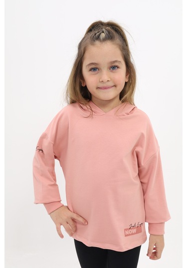 Toontoy Kız Çocuk Baskılı Sweatshirt Koyu Pudra