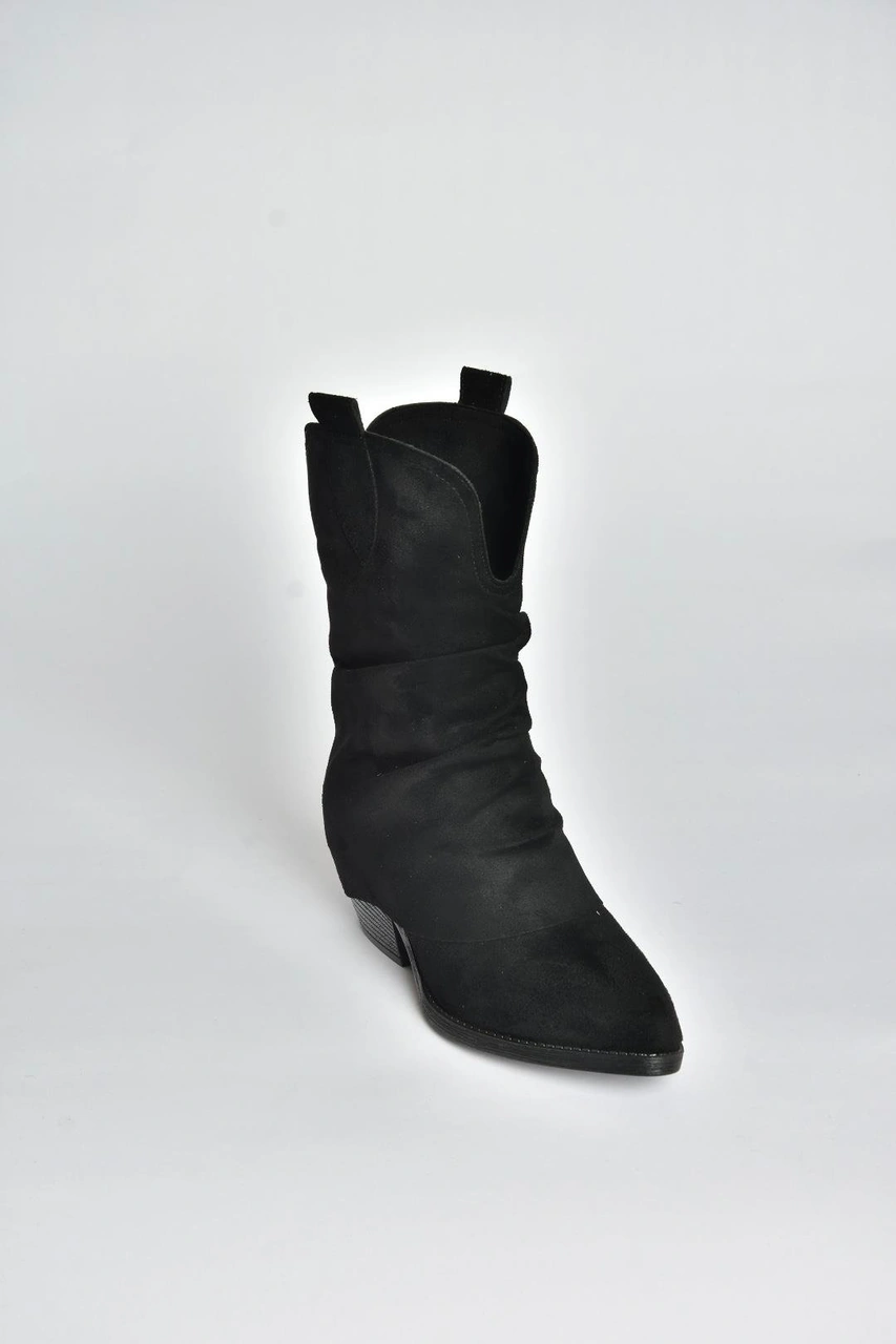 V404041002 Siyah Süet Kalın Topuklu Kadın Bot Siyah-Süet