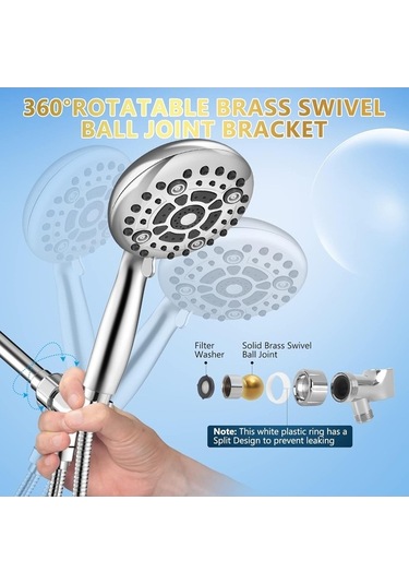 Ulzyvf Standart Şeffaf Premium Pirinç Kolu İçin El Duş Braketi, Ayarlanabilir Abs Başlık, 1/2" Bağlantı, Döner Tutucu, Duş Seti Aksesuarı Şeffaf