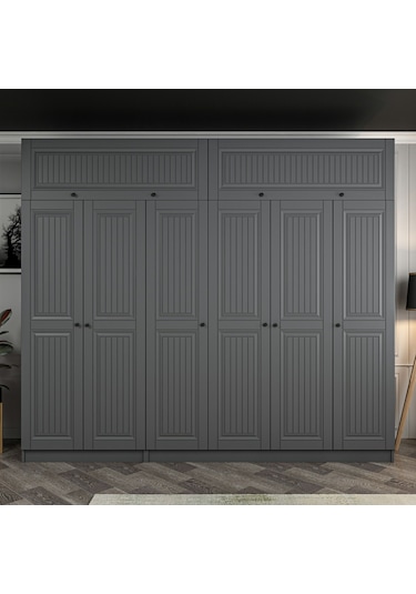 Kale 6 Kapaklı 2 İç Çekmeceli Dolap Ve Yüklük Antrasit Mebran İlkbahar 255cm Antrasit