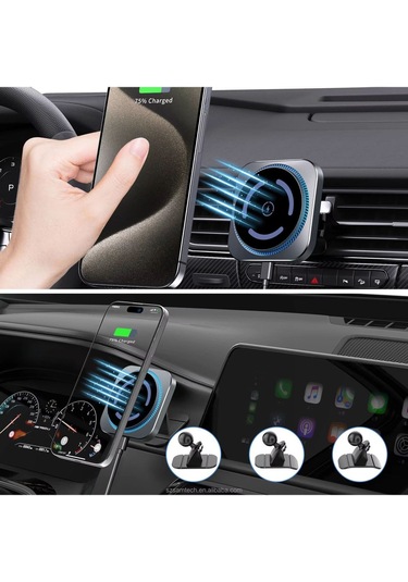 Magsafe Güçlü Manyetik 15w Hızlı Şarj Led Işıklı Araç Telefon Tutucu