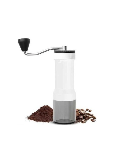 Createtech Ev İçin Manuel Kahve Öğütücü 40 Seviye Ayarlı Espresso Öğütücü Şeffaf Hazneli Taşınabilir Beyaz Beyaz
